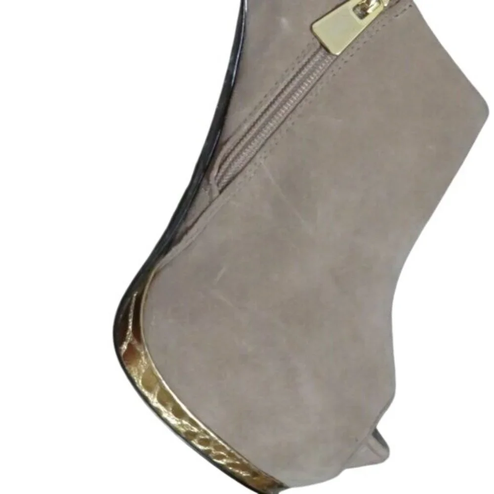 Circus by Sam Edelman Taylor platform suede bootie metallic gold trim & heel
